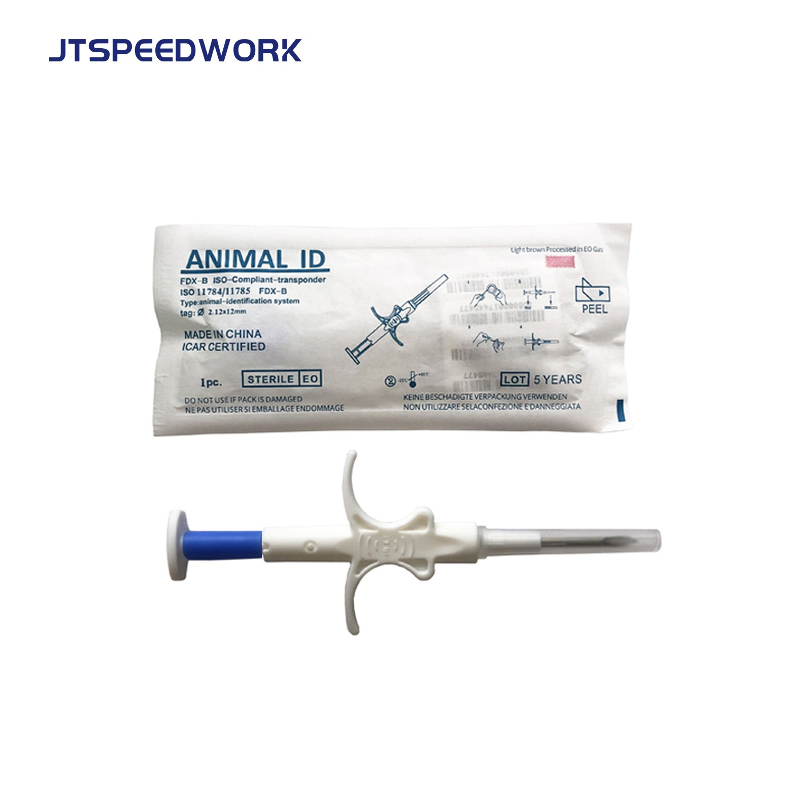 JT-A002 RFID Tag Chip Pet ID Animal Microchip Tracking Tags Injectable 134.2khz Animals Implanted With Disposable Needle